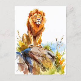 Vattenfärgning av lejona sitta på sten helg vykort