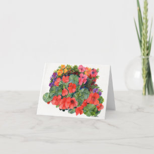 Vattenfärgning av ljusa blommor kort