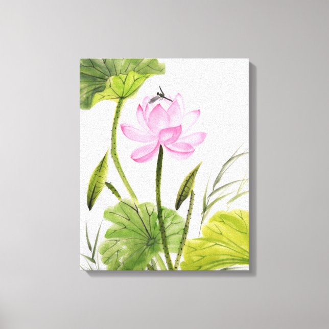 Vattenfärgning av Lotus Flower 2 Canvastryck (Framsida)