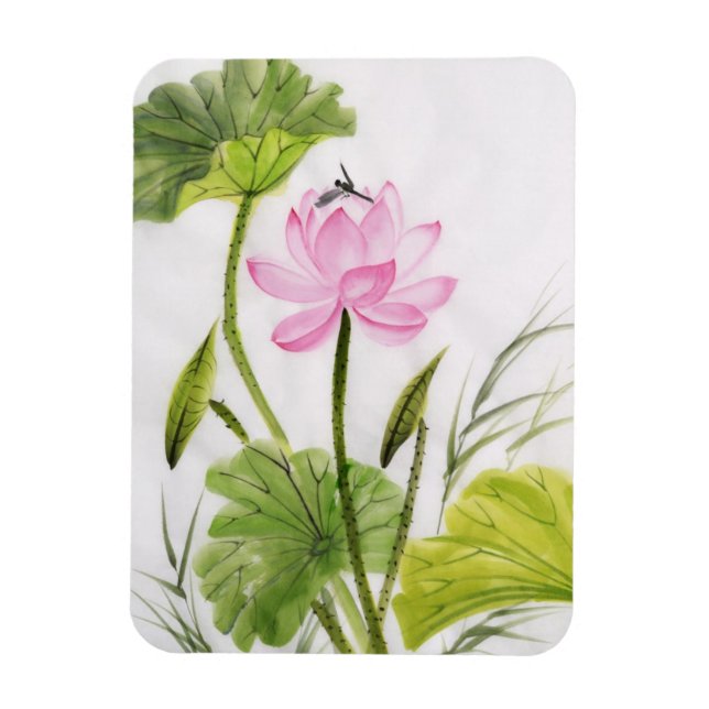 Vattenfärgning av Lotus Flower 2 Magnet (Vertikal)