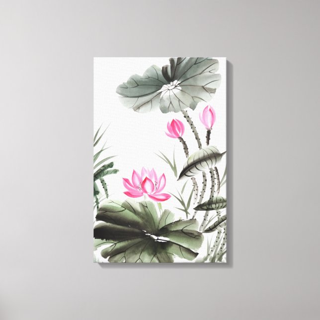 Vattenfärgning av Lotus Flower Canvastryck (Framsida)