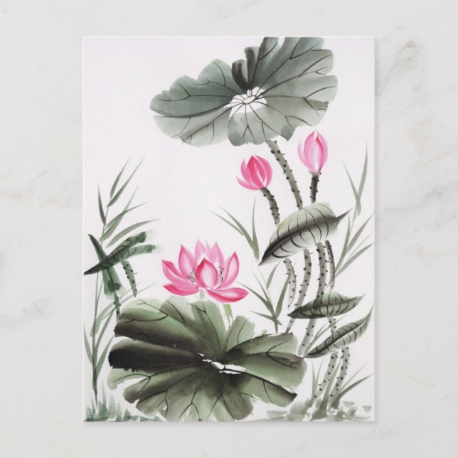 Vattenfärgning av Lotus Flower Vykort (Framsida)