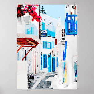 Vattenfärgning av Mykonos Poster