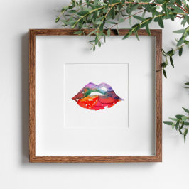 Vattenfärgning av regnbåge läppar makeup-branding poster