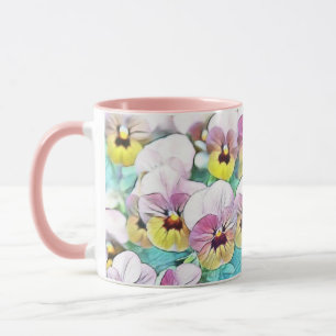 Vattenfärgning av rosa, gult, vita rutor mugg
