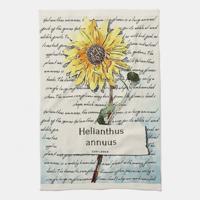 Vattenfärgning av solrosfärgad vintage kökshandduk (Vertikal)