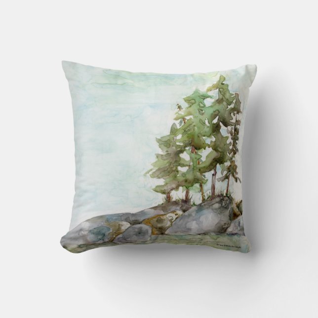 Vattenfärgning av sten och gräs BWCAW Kudde (Framsida)