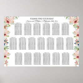 Vattenfärgning Blommigt 19 Bord Bröllop Poster