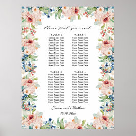 Vattenfärgning Blommigt 4 Bord Bröllop Poster