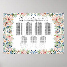 Vattenfärgning Blommigt 7 Bord Bröllop Poster