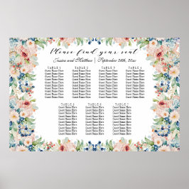 Vattenfärgning Blommigt 7 Bord Bröllop Poster