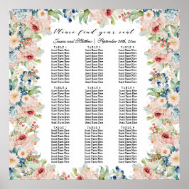 Vattenfärgning Blommigt 9 Bord Bröllop Poster