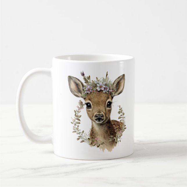 Vattenfärgning Blommigt Baby Hjort Cute Kaffemugg (Vänster)