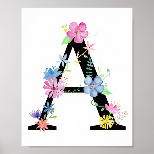 Vattenfärgning Blommigt Brev A Poster (Framsidan)