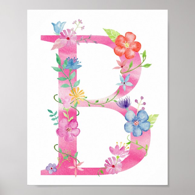 Vattenfärgning Blommigt Brev B Poster (Framsidan)