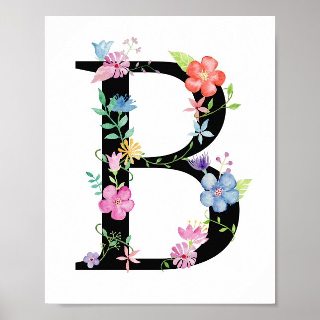 Vattenfärgning Blommigt Brev B Poster (Framsidan)