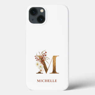 Vattenfärgning Blommigt och Guld Brev M Monogram