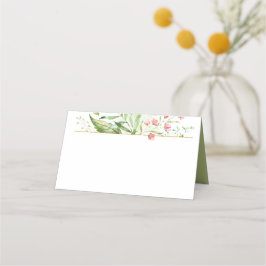 Vattenfärgning Botanicals Grönt Löv Rosa Flowers | Placeringskort