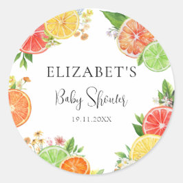 Vattenfärgning Citrus Little Cutie Baby Shower Runt Klistermärke