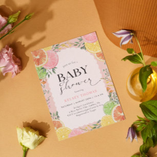 Vattenfärgning Citrus Rosa Baby Shower Inbjudningar