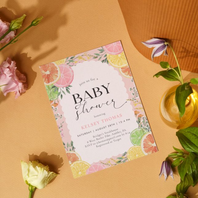 Vattenfärgning Citrus Rosa Baby Shower Inbjudningar (Skapare uppladdad)