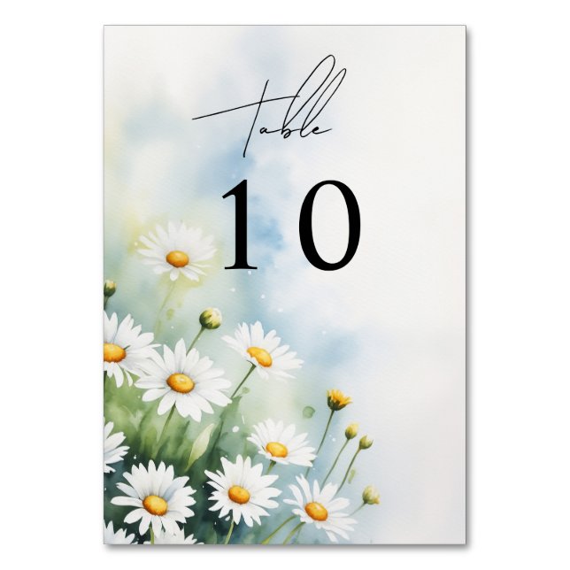 Vattenfärgning daisy bröllop bordsnummer (Framsidan)