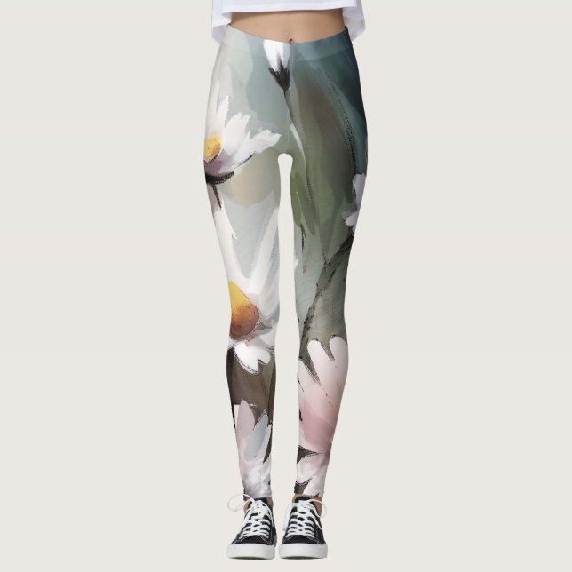 Vattenfärgning Daisy Mönster Leggings (Framsida)