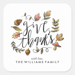 Vattenfärgning Fall Wandeans Thanksgiving Firande Fyrkantigt Klistermärke