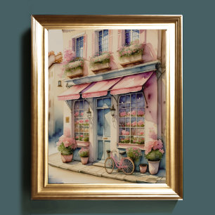 Vattenfärgning Färgmålning av Rosa Flower Shop Par Poster