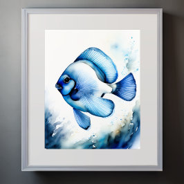 Vattenfärgning Färgning av blå fisk II Poster