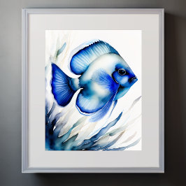Vattenfärgning Färgning av blå fisk III Poster
