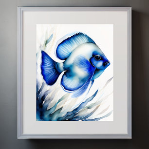 Vattenfärgning Färgning av blå fisk III Poster