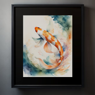 Vattenfärgning - färgning av fisk av koi poster
