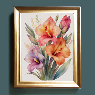 Vattenfärgning Färgning av Gladiolas II Poster