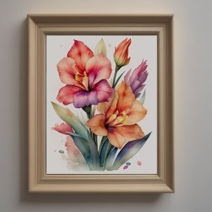 Vattenfärgning - färgning av Gladiolas III Poster