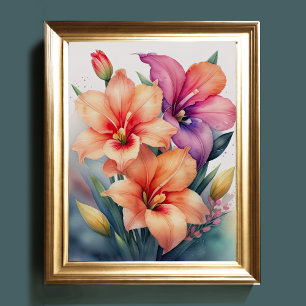 Vattenfärgning Färgning av Gladiolas IV Poster