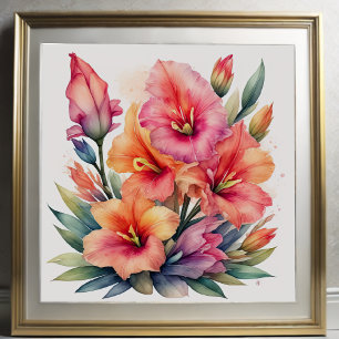 Vattenfärgning Färgning av Gladiolas IX Poster