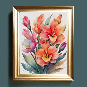 Vattenfärgning Färgning av Gladiolas Poster