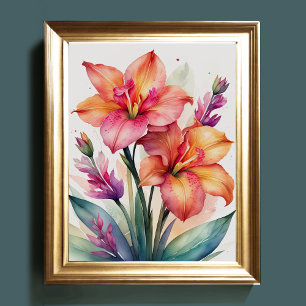 Vattenfärgning Färgning av Gladiolas V Poster