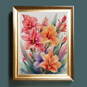 Vattenfärgning Färgning av Gladiolas VII Poster