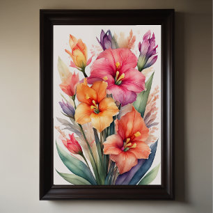 Vattenfärgning Färgning av Gladiolas VIII Poster