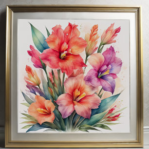Vattenfärgning Färgning av Gladiolas X Poster