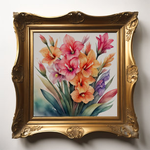 Vattenfärgning Färgning av Gladiolas XI Poster