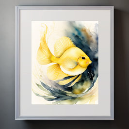 Vattenfärgning Färgning av Gult Fisk II Poster