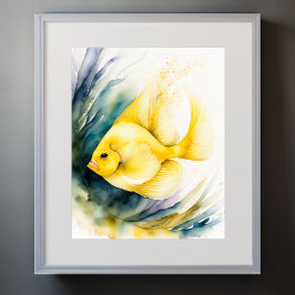 Vattenfärgning Färgning av Gult Fiskar Poster