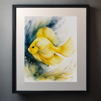Vattenfärgning Färgning av Gult Fiskar Poster