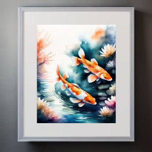Vattenfärgning Färgning av Koi Fish II Poster