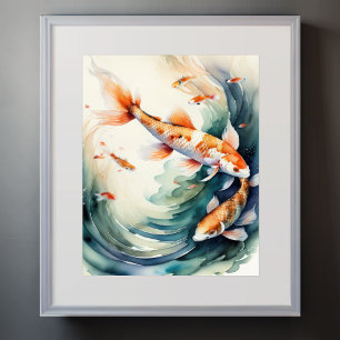 Vattenfärgning Färgning av Koi Fish III Poster