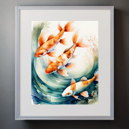 Vattenfärgning Färgning av Koi Fish V Poster