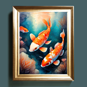 Vattenfärgning Färgning av Koi Fish VI Poster
